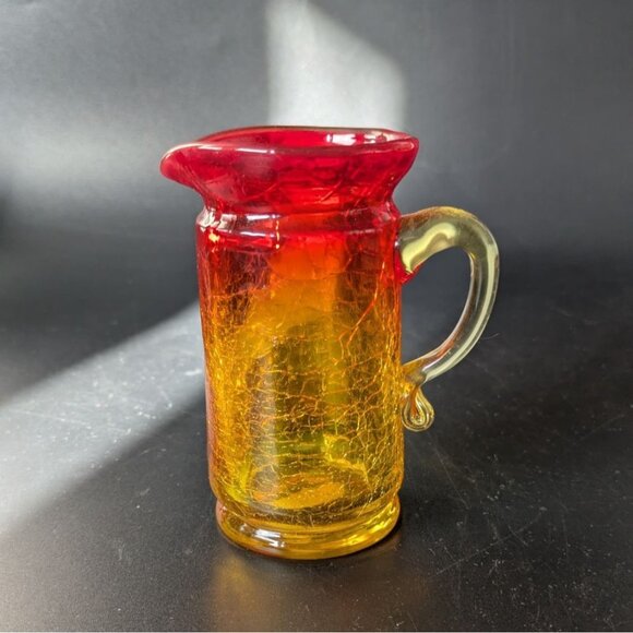 Amberina Crackle Glass Mini Pitcher 4" Tall Rainbow Art Glass - Picture 3 of 12